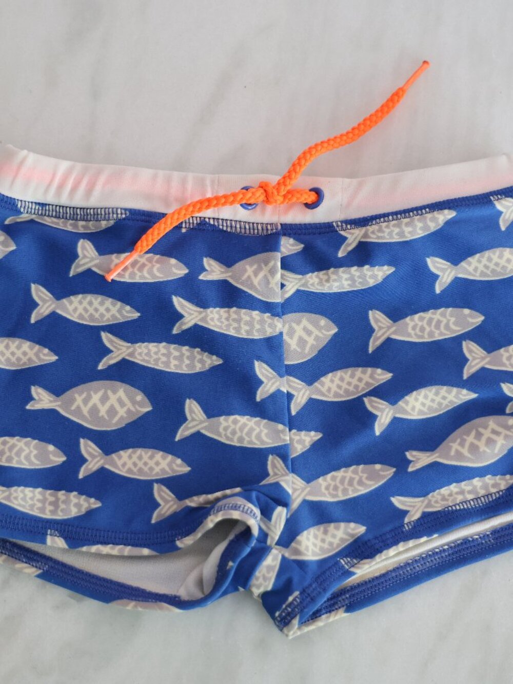 🌊  MINI BODEN Boys Swim Shorts Trunks Size 4/5 Blue with Fish